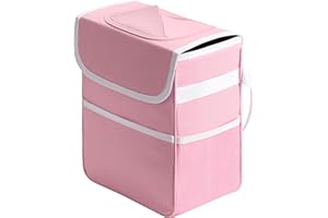 HealSmart 2 Gallon Car Trash Can Lid and Storage Pockets, Leak-Proof Collapsible and Portable Organizer, Multipurpose Garbage Bin with Adjustable Straps, Pink