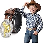 Kids Western Belt for Boys Girls Embossed Cowboy Cowgirl Genuine Leather Kid Western Buckle Belts for Jeans Gifts