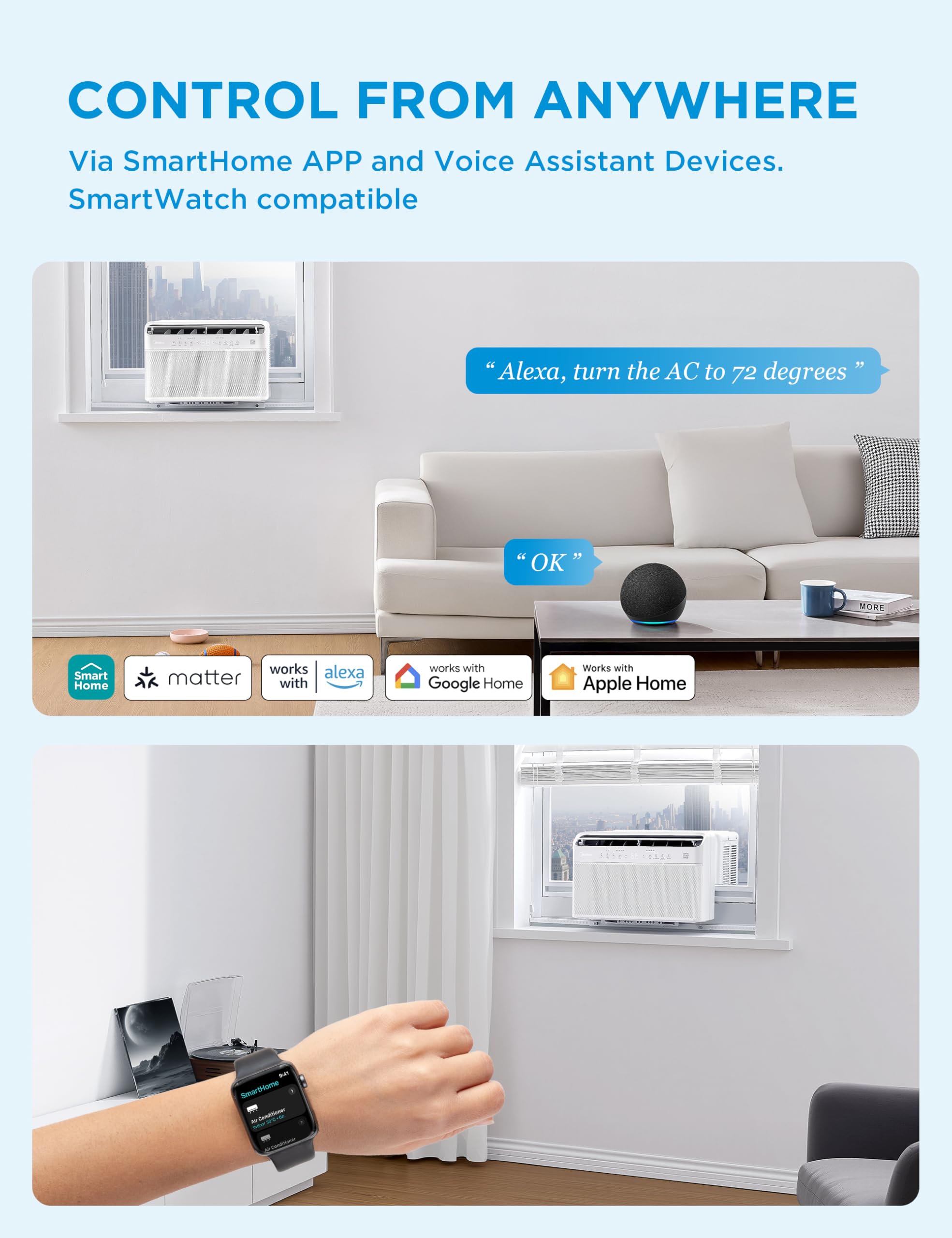 Midea 8,000 BTU U Shaped Smart Inverter Window Air Conditioner - Cools 350 Sq Ft, Ultra Quiet with Open Window Flexibility - Alexa/Google Assistant Compatible - 37% Energy Savings, Remote (Updated)