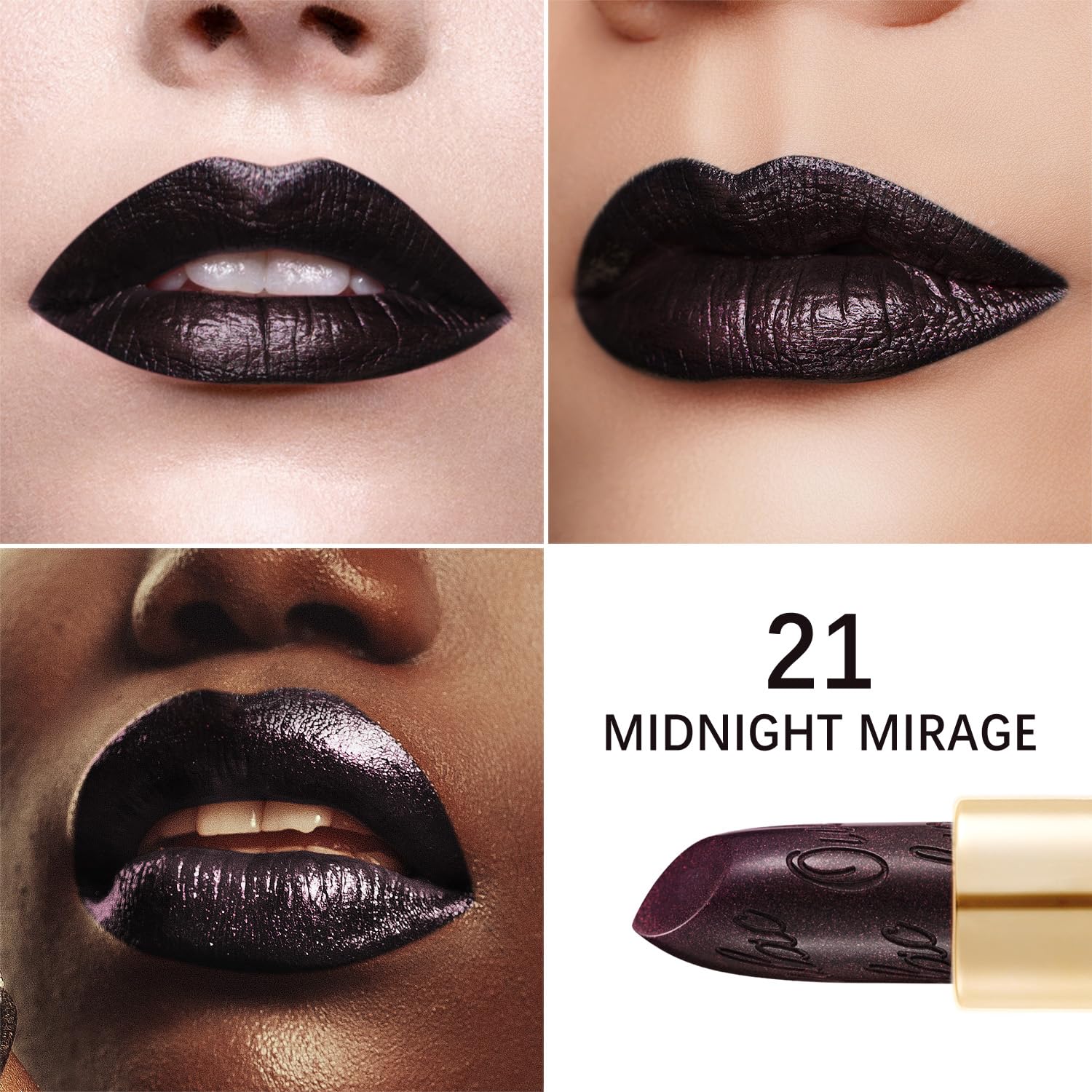 Oulac Halloween Black Lipstick for Women, Black with Raspberry Shimmer, High-Impact Lipcolor with Moisturizing Creamy Formula, Vegan & Cruelty-Free, Midnight Mirage (21)