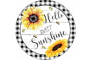YYN Hello Sweet Sunshine Sign Sunflower Sign Bee Sign Spring Summer Sign Everyday Sign Metal Wreath Signs Round Metal Plaque for Home Garden Kitchen Bar Cafe Garage Retro Vintage Wall Art 6x6 Inch