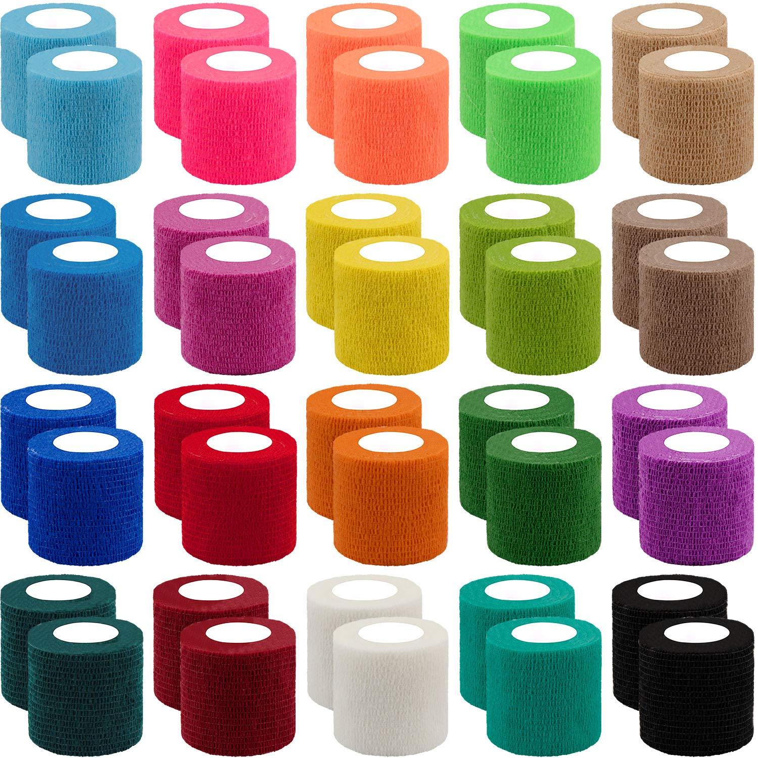 BQTQ 40 Rolls Self Adherent Sport Wrap Stretch Cohesive Athletic Tape Vet Pet Wrap 2 Inch x 5 Yards for Sports, Equipment Grip & Pet Care, 20 Colours