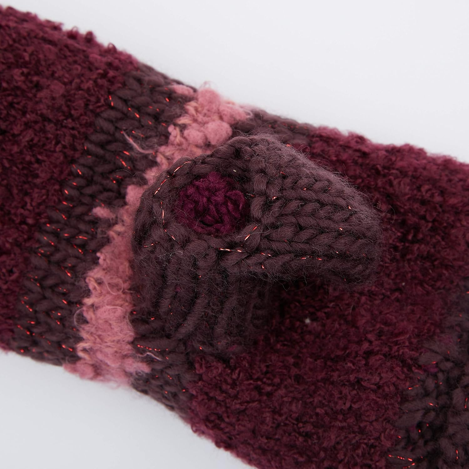 CC Exclusives Women Thick Knit Faux Fur Sherpa Fleece Lined Warm Winter Gloves Mittens (Striped-Burgundy) at  Women’s Clothing store