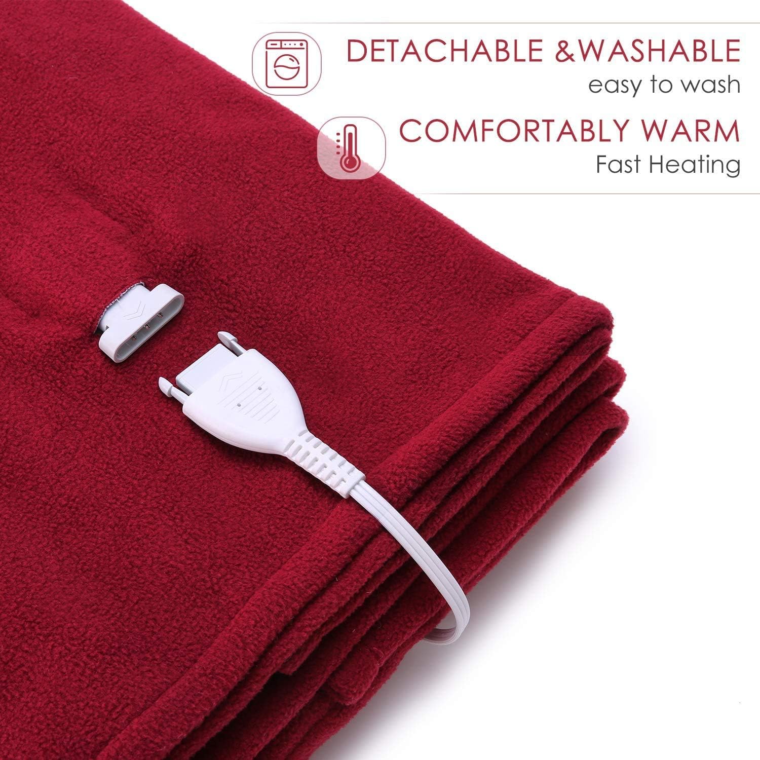 Electric Heated Blanket Twin Size 62'' x 84'' Super Cozy Soft Fleece Fast Heating & ETL Certification with 10 Hours Auto-Off & 4 Heating Levels - Red Wine: Kitchen & Dining