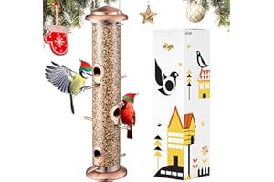 iBorn Metal Bird Feeders Brushed Copper Wild Bird Feeder for Outdoors Hanging All Metal Brushed Copper Finishing 14 Inch 6 Po