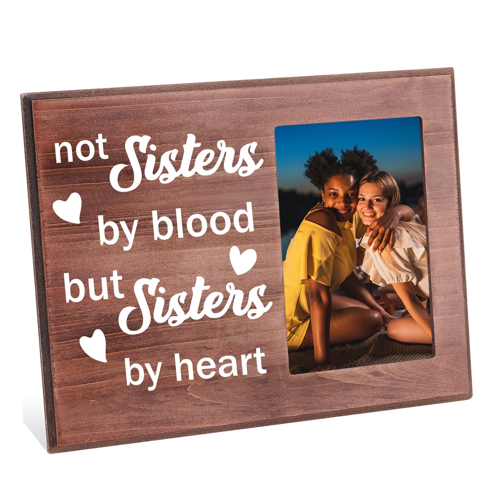 FINGERINSPIRE Not Sister By Blood But Sister By Heart Picture Frame 10x15cm Best Friend Photo Frame Hanging/Tabletop Rustic Wooden Friendship Gifts Frame for Women Friends Besties Soul Sisters
