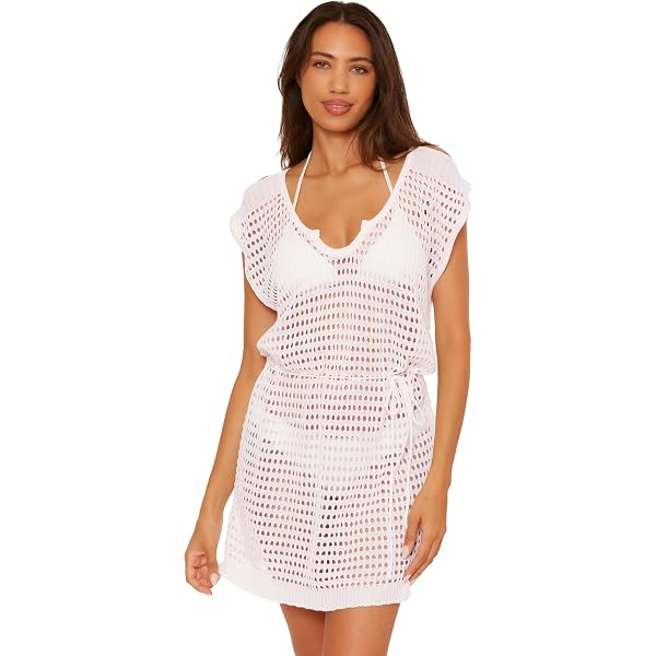 BECCA Gauzy & Lace - Women's Mesh Dress, Collared Button-Up, Casual, Beach  Cover Ups for Women, White, Small at Amazon Women's Clothing store