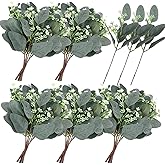 Toyosport 100 Pcs Faux Eucalyptus Stems with Seeded Silver Dollar Leaves, Artificial Eucalyptus Stems for Floral Arrangements, Wedding Decor, Greenery for Home and Party Decoration