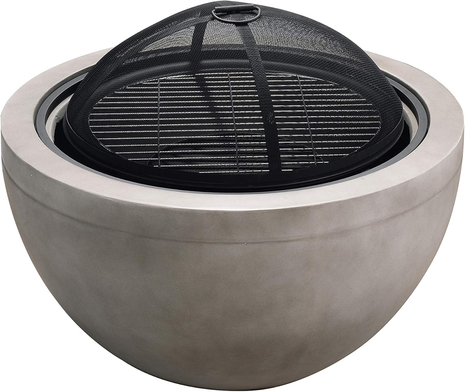 Peaktop HR30180AA Bonfire Concrete Round Charcoal BBQ Grill Wood Burning Fire Pit with Spark Screen, Fireplace Poker, Grate for Outdoor Patio Garden Backyard Decking Décor, 30 inch Length, Gray, 30" : Garden & Outdoor