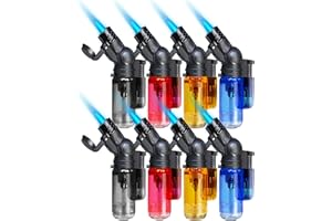 ZOOCURA 8 Pack Torch Lighter Mini Refillable Butane Lighters Single Jet Flame 45° Rotatable Torch Lighters Windproof Adjustable Butane Gas Lighter for Candle Camping Fireplace Party BBQ Grill(Without Fuel)
