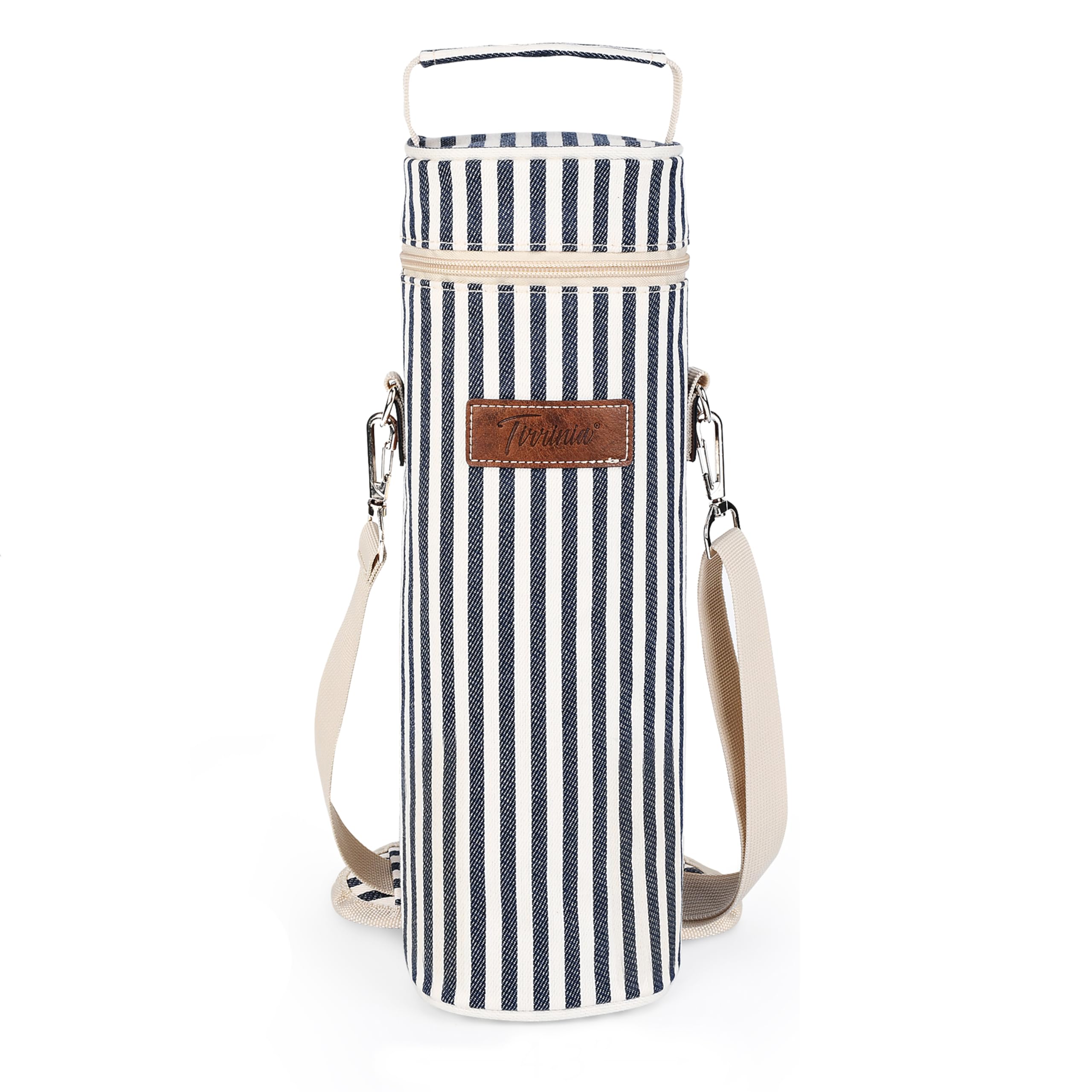 Kato Tirrinia Single Wine Cooler Bags - Insulated & Padded Portable Wine Tote Carrier for Travel, Picnic, Beach Great Gift for Wine Lover, Blue Stripe