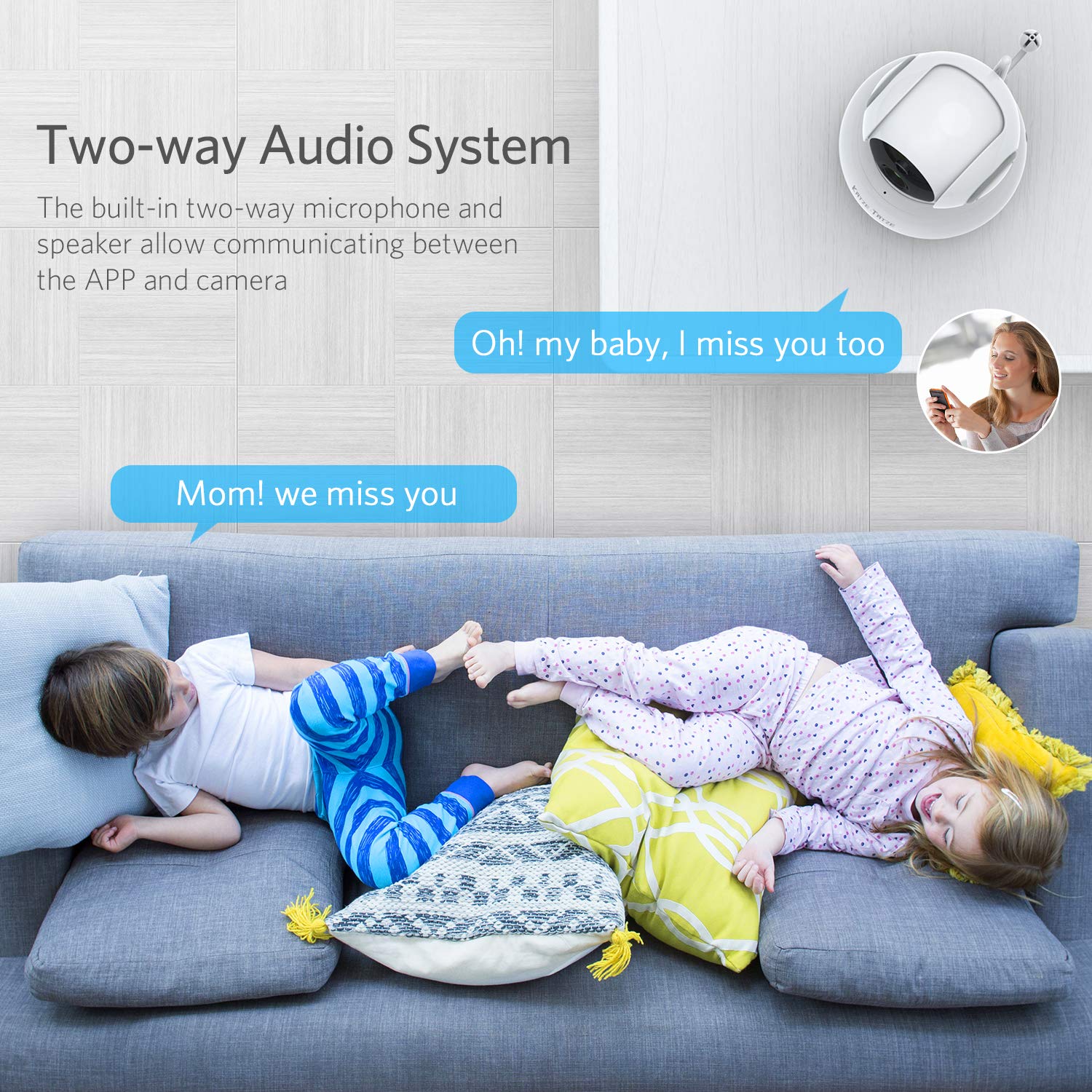 Katze-Tatze Baby Monitor WiFi Home Surveillance IP Camera for Baby/Pet/Nanny Monitor, Work with Echo Show Alexa, 2-Way Audio & Night Vision, Pan/Tilt, Motion Detect