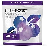 Pureboost Clean Energy Drink Powder Sugar-Free Acai Alert 30 Servings | B12 vitamins, low sodium electrolytes &amp; antioxidants. 25 vitamins and minerals. No sucralose. 13oz Energy Drink Mix