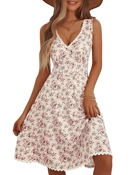 MSBASIC WOMENS DRESSES CASUAL V NECK WITH POCKETS SUMMER CUTE DRESSES FLORAL DRESS FOR WOMEN(FLORAL-3,SMALL)