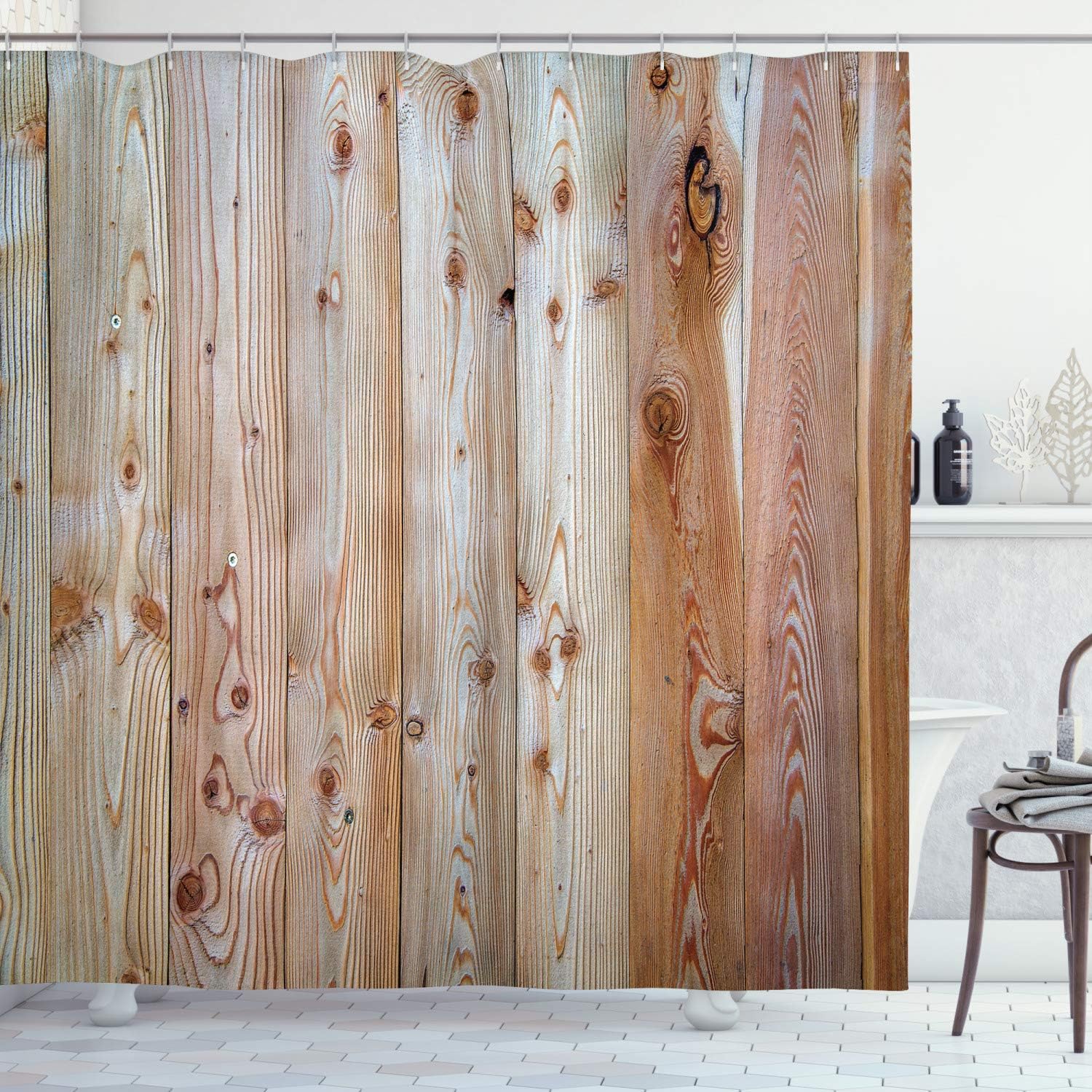 Rustic Home Decor Shower Curtain By Ambesonne Monochrome Wood Minimalist Rough Lined Up Tiled Logs Row Plank Surface Image Fabric Bathroom Decor Set With Hooks 75 Inches Long Cream Amazon Co Uk Kitchen