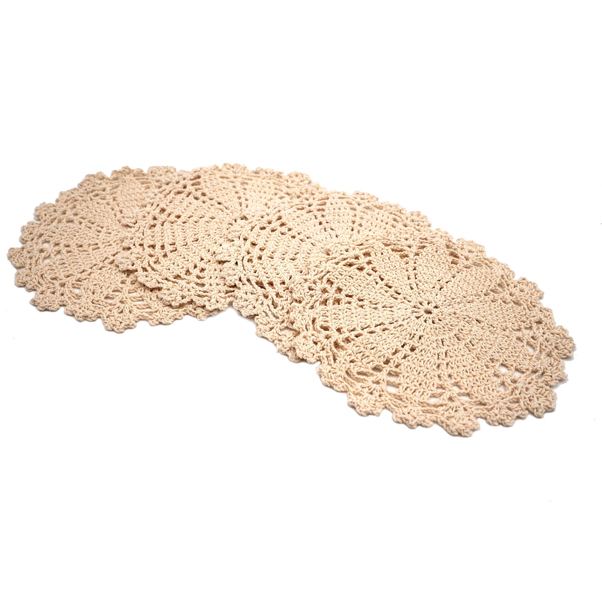 Photo 1 of ***SINGLE MAT*** Phantomon 7 Inch Doilies Handmade Round Crochet Cotton Lace Doilies Table Placemats Doilies, Vase Pads Doily (Beige)