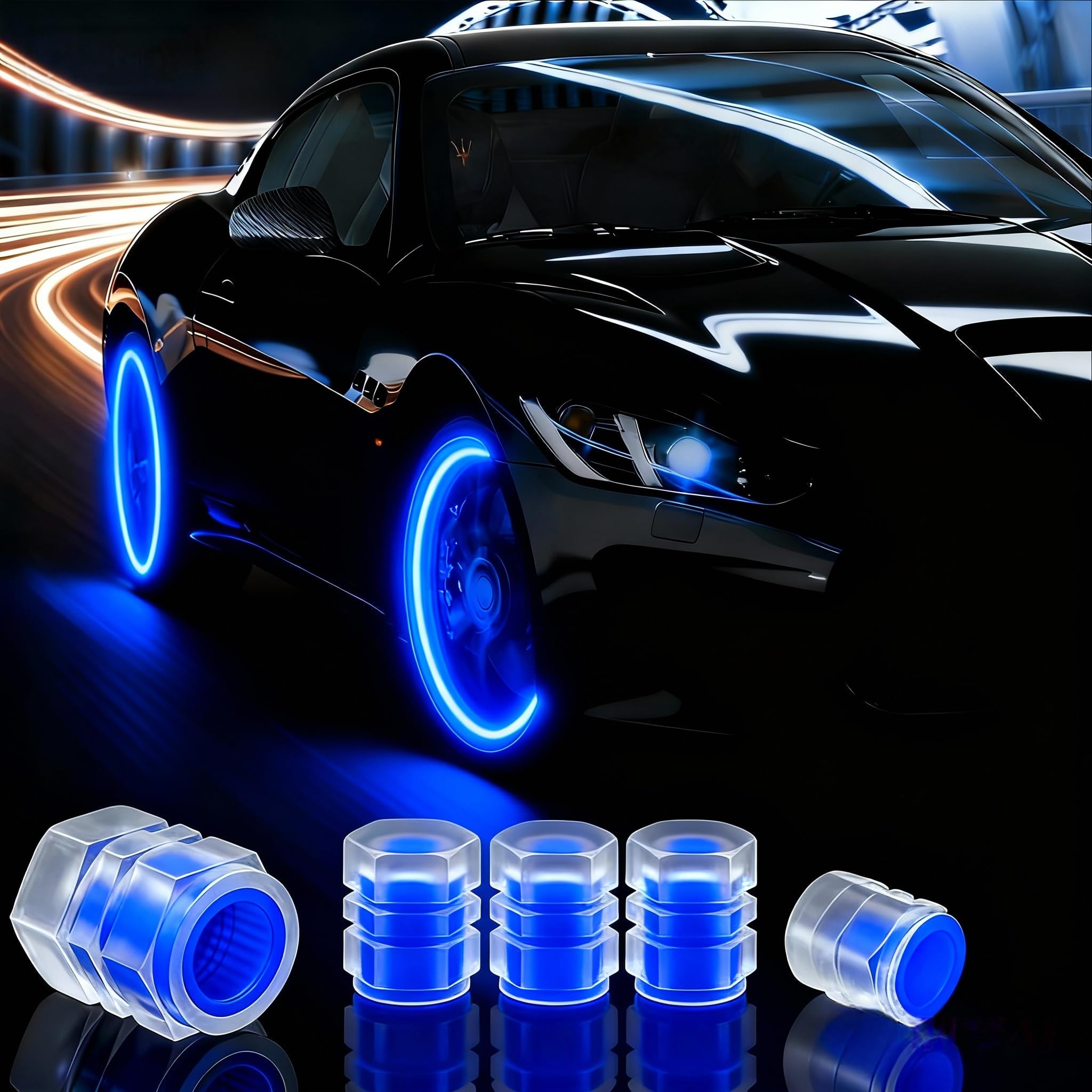 Photo 1 of 20 Pcs Glow in The Dark Tire Valve Caps Fluorescent Tire Valve Stem Caps, Cool Car Present for Universal Decoration Accessories for Car SUV Bicycle Motorcycles Trucks (Blue)