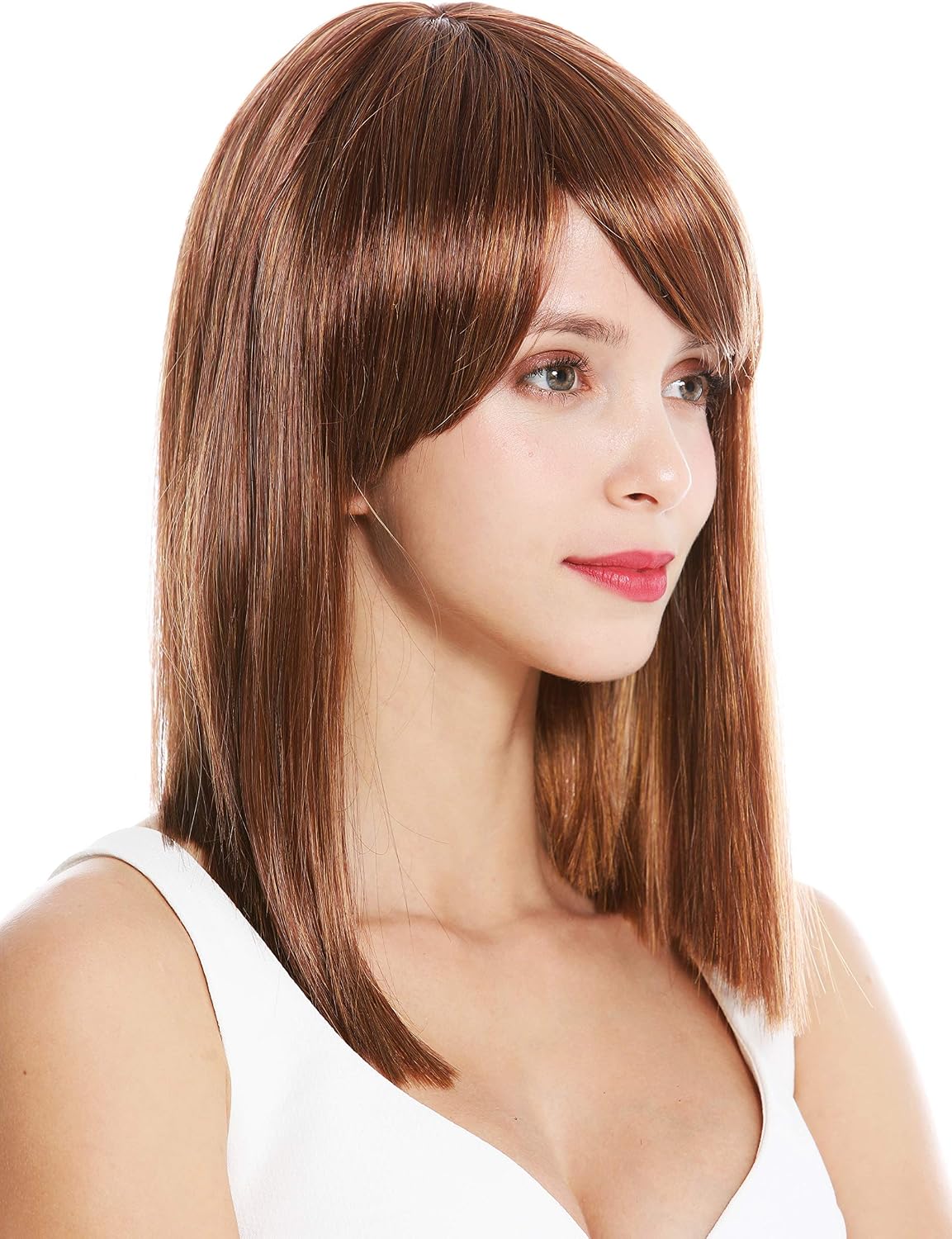 WIG ME UP - VK-5-29H27C quality women's wig shoulder length sleek longe fringe parted dark copper blonde reddish blonde mix - Image 3