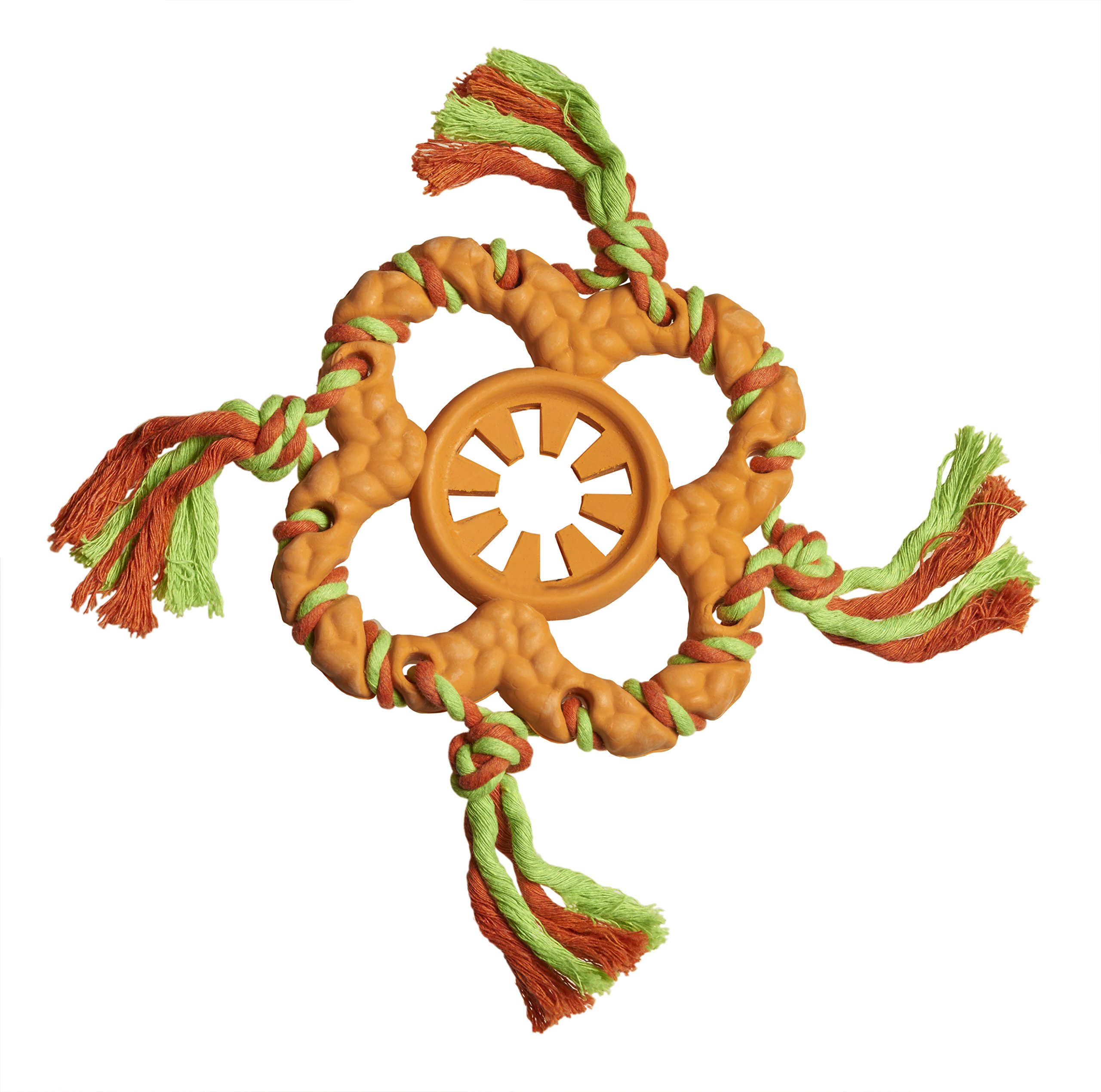 Pistachio Pet Dog Toy - Rubber And Rope Fetch Toy (17 cm/7", Orange)