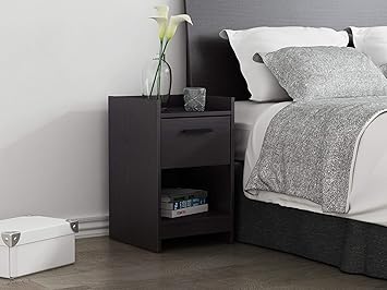 Amazon Com Homestar Central Park 1 Drawer Nightstand 15 98 X 13 7 X 22 44 Black Brown Furniture Decor
