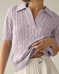 Imily Bela Women's Cable Short Sleeve Sweaters Tops