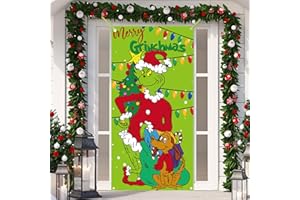 BANBBUR Grinchs Christmas Door Cover,Christmas Door Decoration,Grinchs Whoville Backdrop for Front Door Decor Holiday Xmas Party Supplies 70.8x35.4Inch