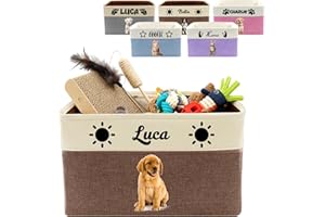 WolunLi Customized Pet Toy Storage Basket - Personalized Dog & Cat Toy Organizer with Name, Foldable & Durable Fabric Bin for