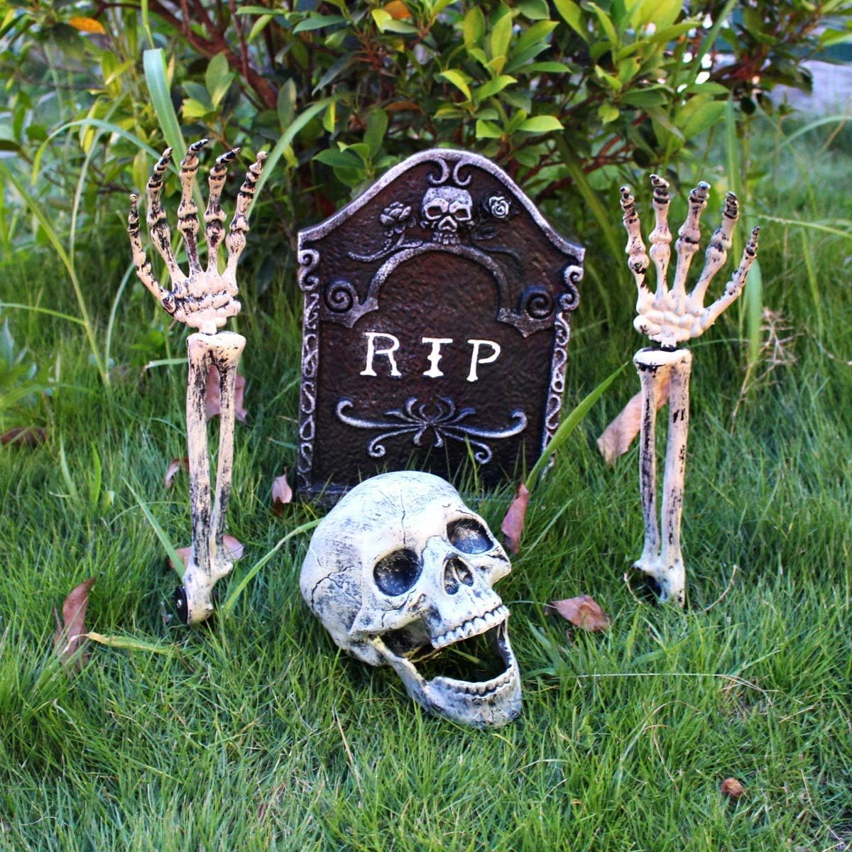 MITCIEN Skeleton Stakes for Halloween Decorations Outdoor Scary Yard Ground Breaker,Halloween Decoration Realistic Skull,Tomb,Crow for Yard Lawn: Home & Kitchen