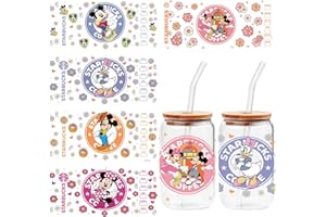 SHAWMEKEK 5 Sheets UV DTF Cup Wrap for 16 OZ Libbey Glass Cups, Cute Anime Cartoon Wipe-Off Stickers Waterproof Crafting Cup Decal Suitable for DIY Your Holiday Party Decoration Gifts (Style 1)