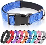HEELE Reflective Dog Collar Nylon Padded Neoprene Large Blue L 40-66cm