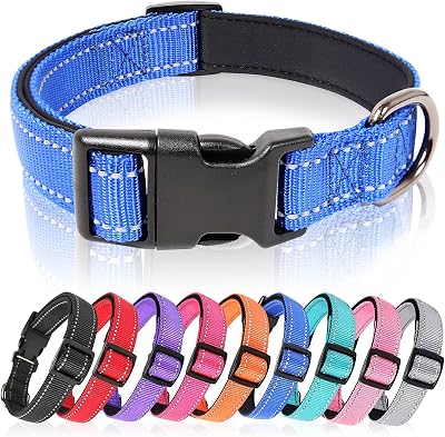 HEELE Reflective Dog Collar Nylon Padded Neoprene Large Blue L 40-66cm