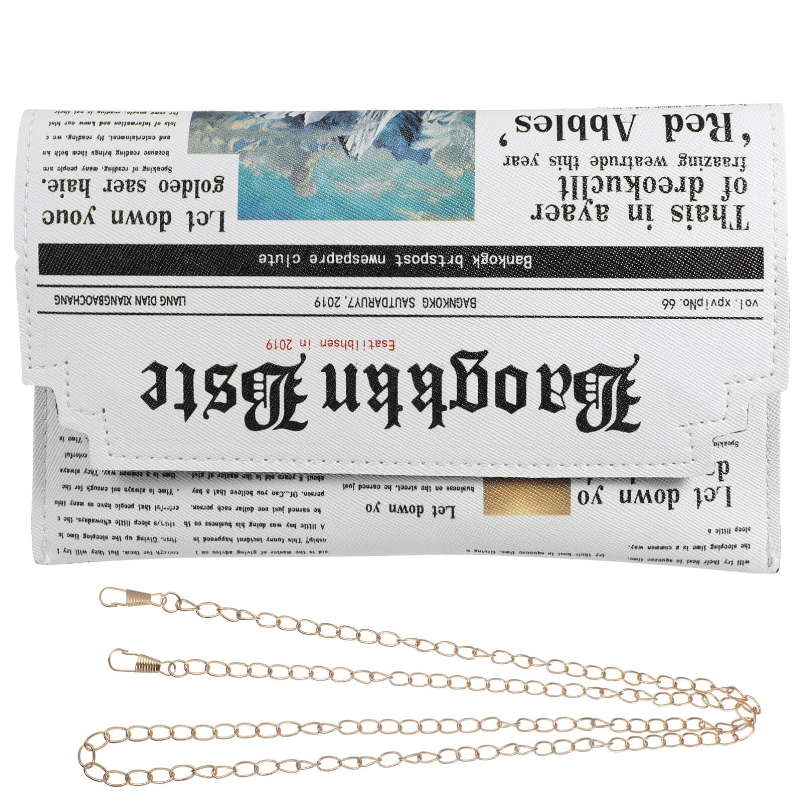 Moderne Pu Leder Umhängetasche Für Damen Mit Zeitungsdesign Multifunktionale Schultertasche Mit Kette Als Einkaufstasche Für Kleine Gegenstände