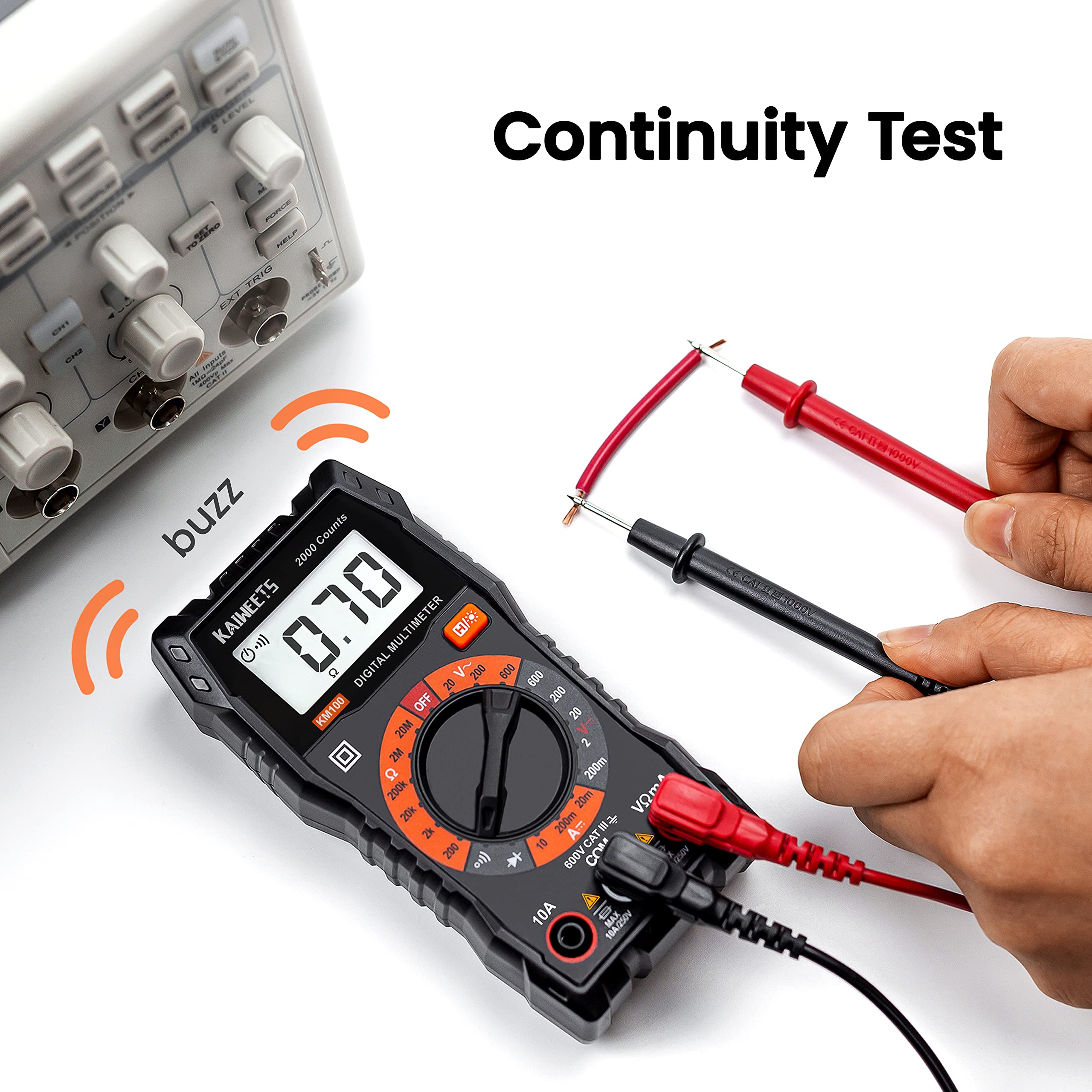 Digital Multimeter 2000 Counts – Smart Auto-Ranging, Measures DC/AC Voltage, Ohm, Amp, Continuity, LCD Backlight, Battery Included