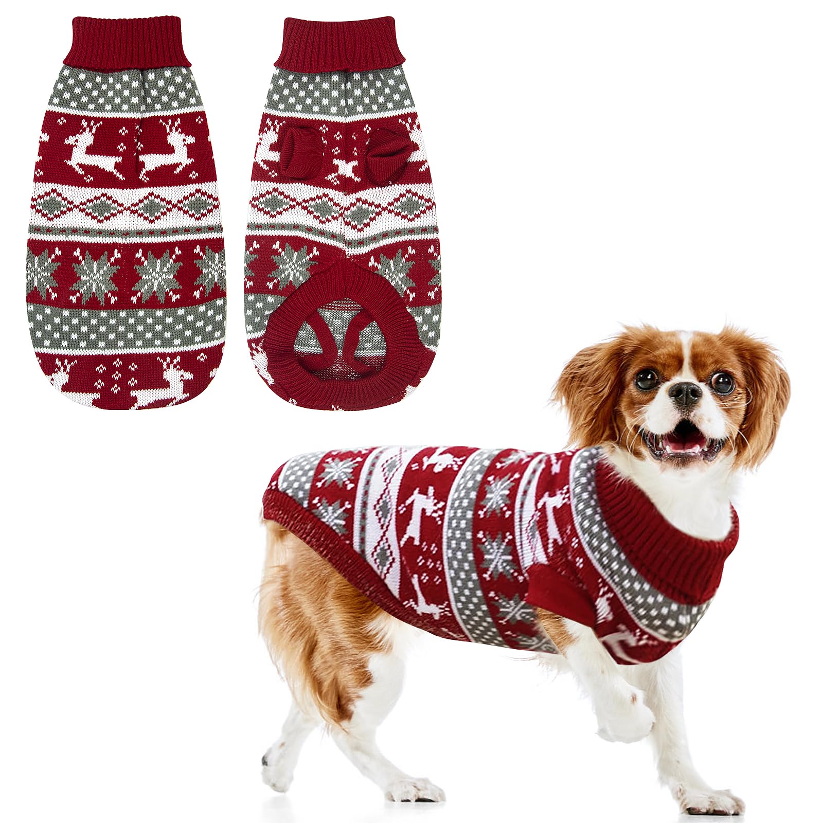 Dog Christmas Jumper, One Piece Cute Pet Knitted Pullover Warm Knit Sweater Snowflake Elk Pattern Cat Christmas Jumper For Large Dogs - L