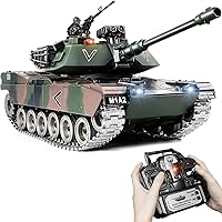 Supdex RC Tank, 1:18 Alloy Metal M1A2 Abrams Remote Control Model Army Toys, 2.4Ghz Military Tank with Smoke, Sound and Light