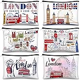 Reginary 6 Pcs City Cosmetic Bag Souvenir Gifts New York Zipper Pouch Chicago Souvenir Seattle Boston Nashville London Paris Italy Alaska Gifts Memento for Women Traveler(London)