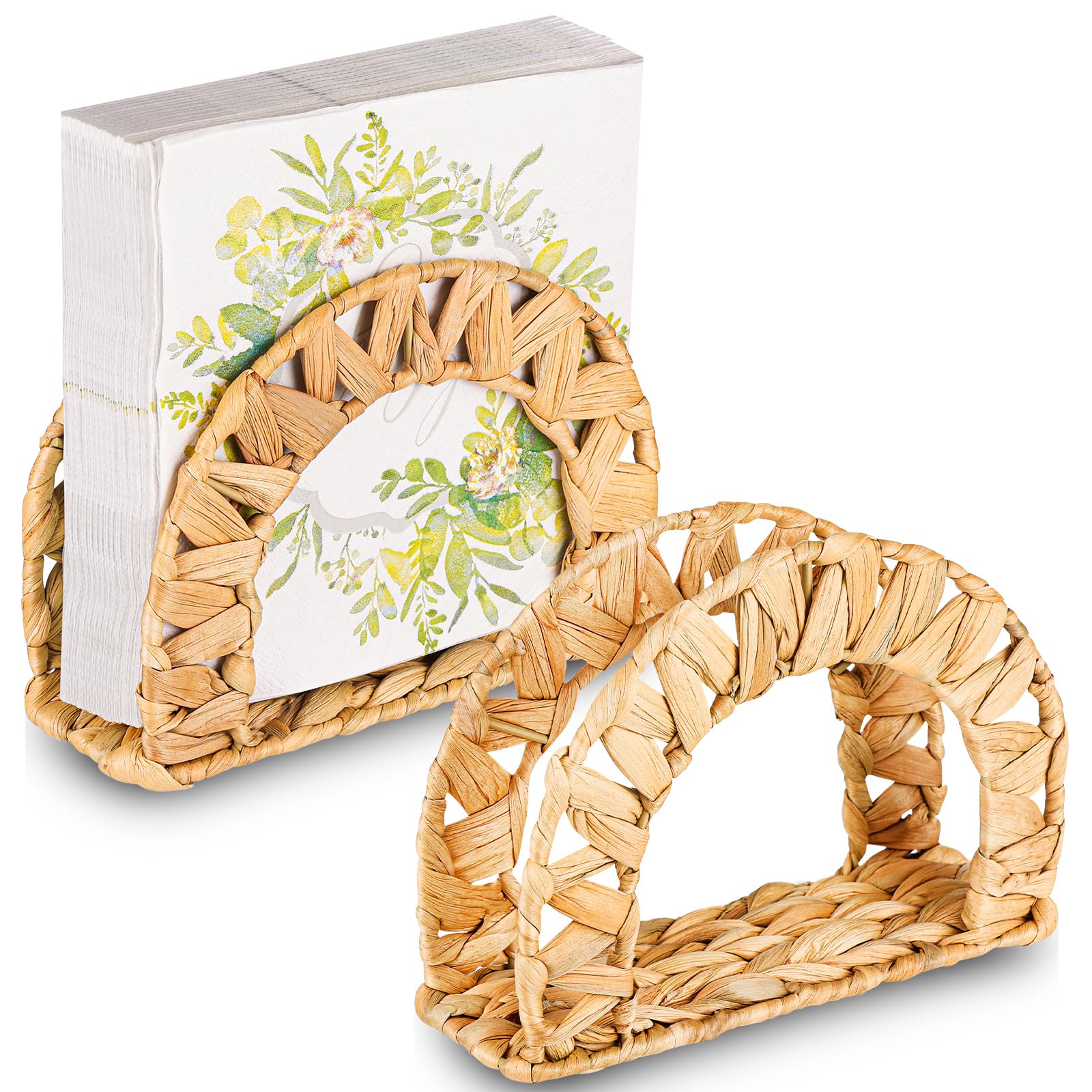 Photo 1 of 2 Pack Rattan Napkin Holder for Table, Woven Water Hyacinth Napkin Holders Boho Wicker Upright Napkins Holder Vintage Rustic Napkins Holders for Restaurant Kitchen Dining Table Decor