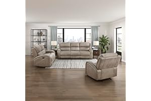 Lexicon Schmid 3-Piece Polished Microfiber Manual Reclining Sofa Set, Brown