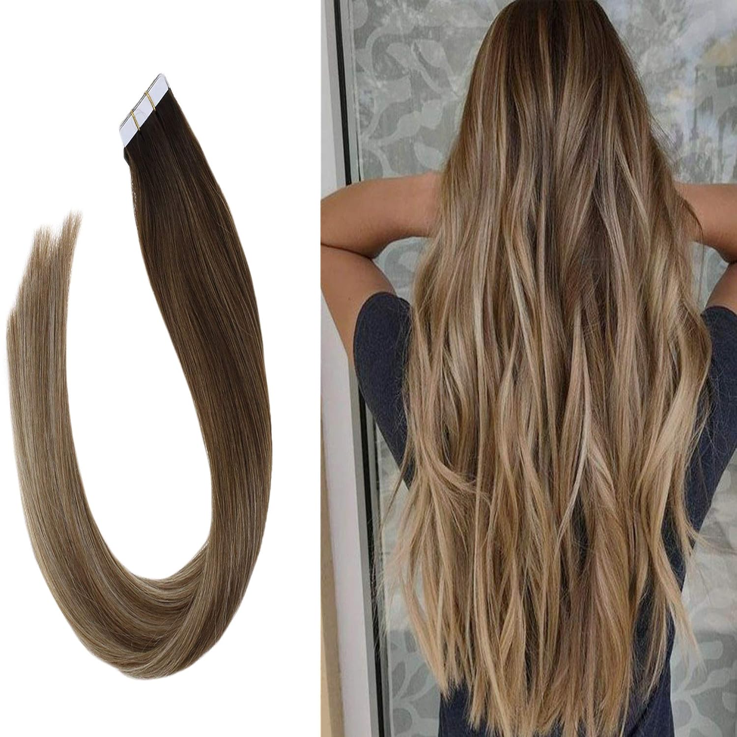 Amazon Com Youngsee Tape In Hair Extensions Ombre Dark Brown To