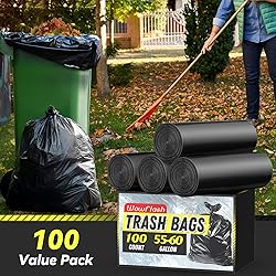 100 Count 55-60 Gallon Trash Bags, Sturdy