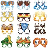 Aoriher 24 Pcs Oktoberfest Decorations Paper Eyeglasses Photo Booth Props | 12 Designs Pretzels Lederhosen Alpine Hat Beer Mug, German Bavarian Beer Theme Party Supplies, Funny Costume Accessories