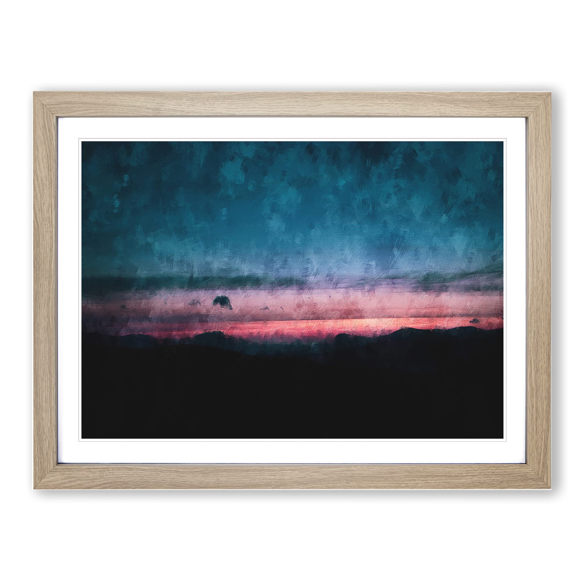 The Lake District Painting Modern Art Framed Print | A3 Oak Framed Wall Art | Ready to Hang | Modern Landscape Picture | Living Room Bedroom Lounge Office