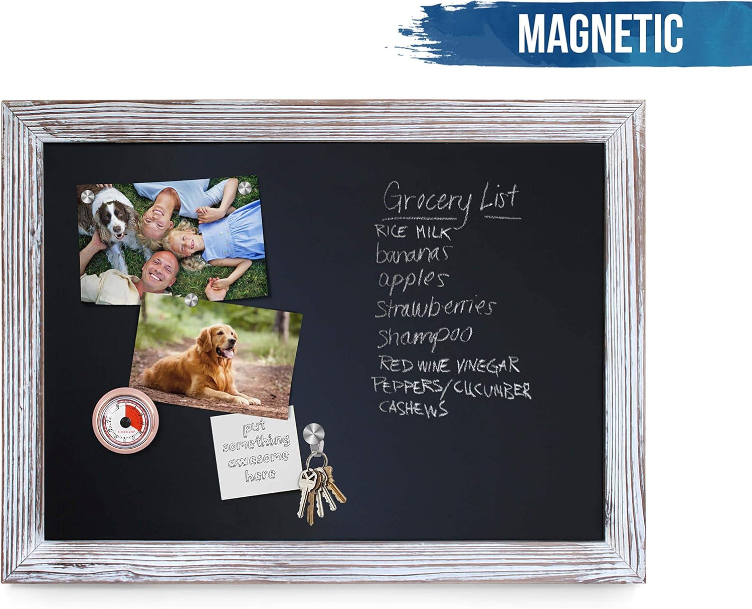 Rustic Whitewashed Magnetic Wall Chalkboard, Large Size 18" x 24", Framed Chalkboard - Decorative Magnet Board Great for Kitchen Decor, Weddings, Restaurant Menus and More! … (18" x 24")…: Office Products