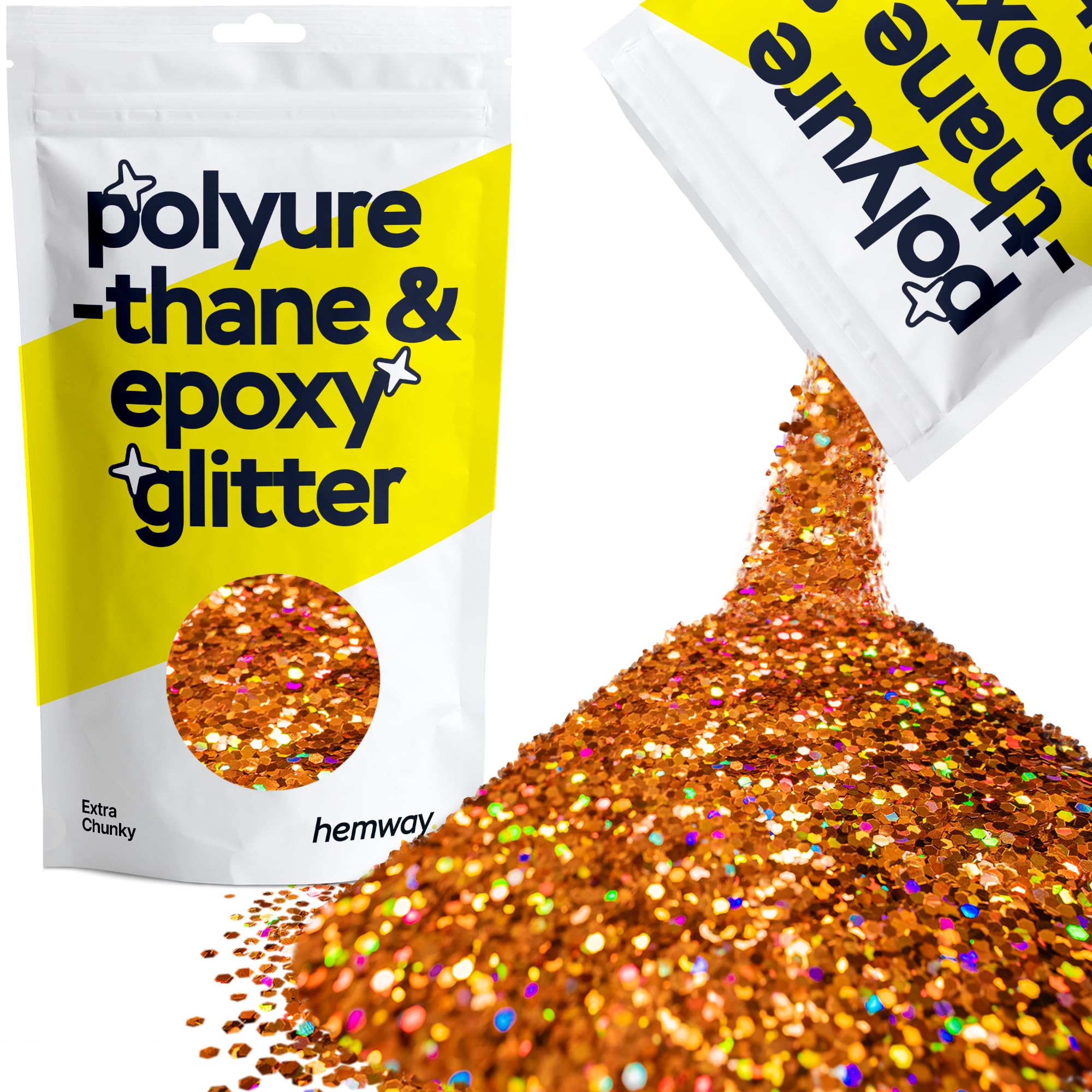 Hemway Resin Glitter Copper Holographic 100g Extra Chunky | Polyurethane & Epoxy Glitter for Resin Crafts, Tumblers, Coasters, Floor & Table Art