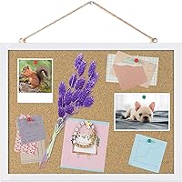 Cork Board Bulletin Board 15.7 x 12 Inches with Rectangle White Frame Hanging Pin for Office Home Message Board or Vision Boa