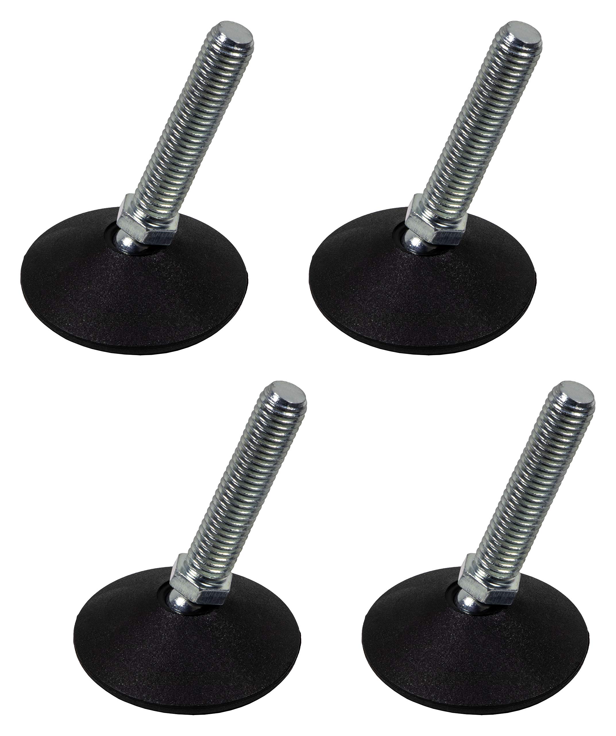 Gedotec® Adjustment Screw Adjustment Screw Galvanised Steel Ball Joint | 500kg Capacity | Thread M8or M10Brand Quality for Your Living Room, Stahl verzinkt/Kunststoff Schwarz, 4 Stück - M10 x 45 mm