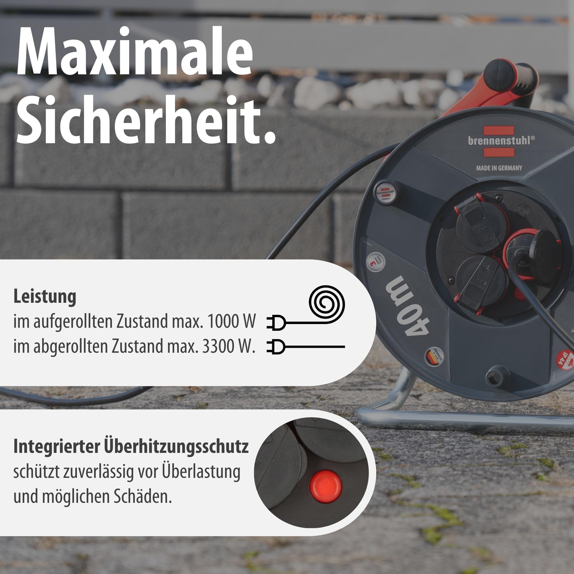 Brennenstuhl Garant V2 IP44 Kabeltrommel 40m outdoor (Made in Germany, 3 Schutzkontakt-Steckdosen, Spezialkunststoff) 5