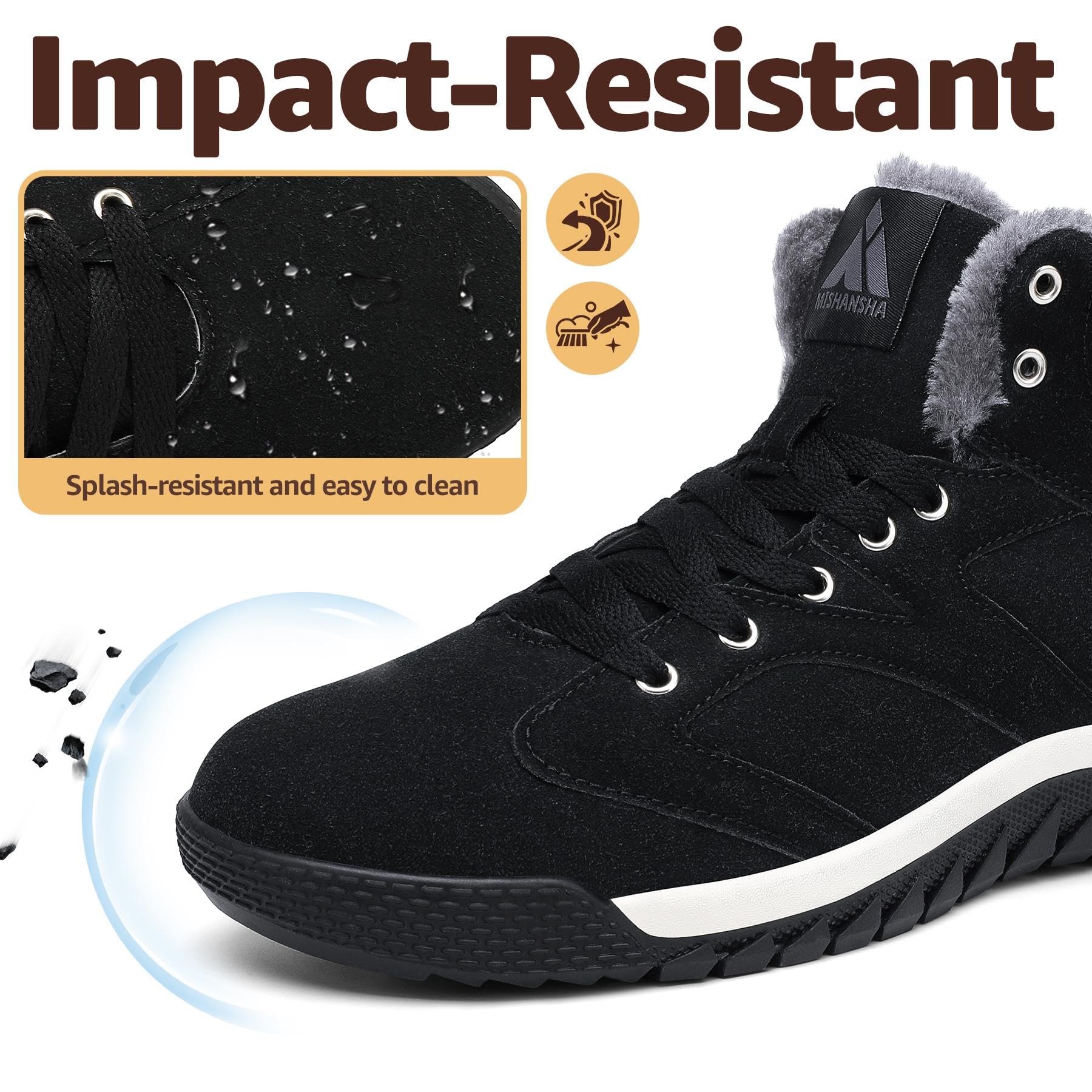 Mishansha Herren Damen Winterschuhe Warm Gefüttert Schneestiefel Winter Outdoor Boots Winterstiefel Schwarz 42 EU 2