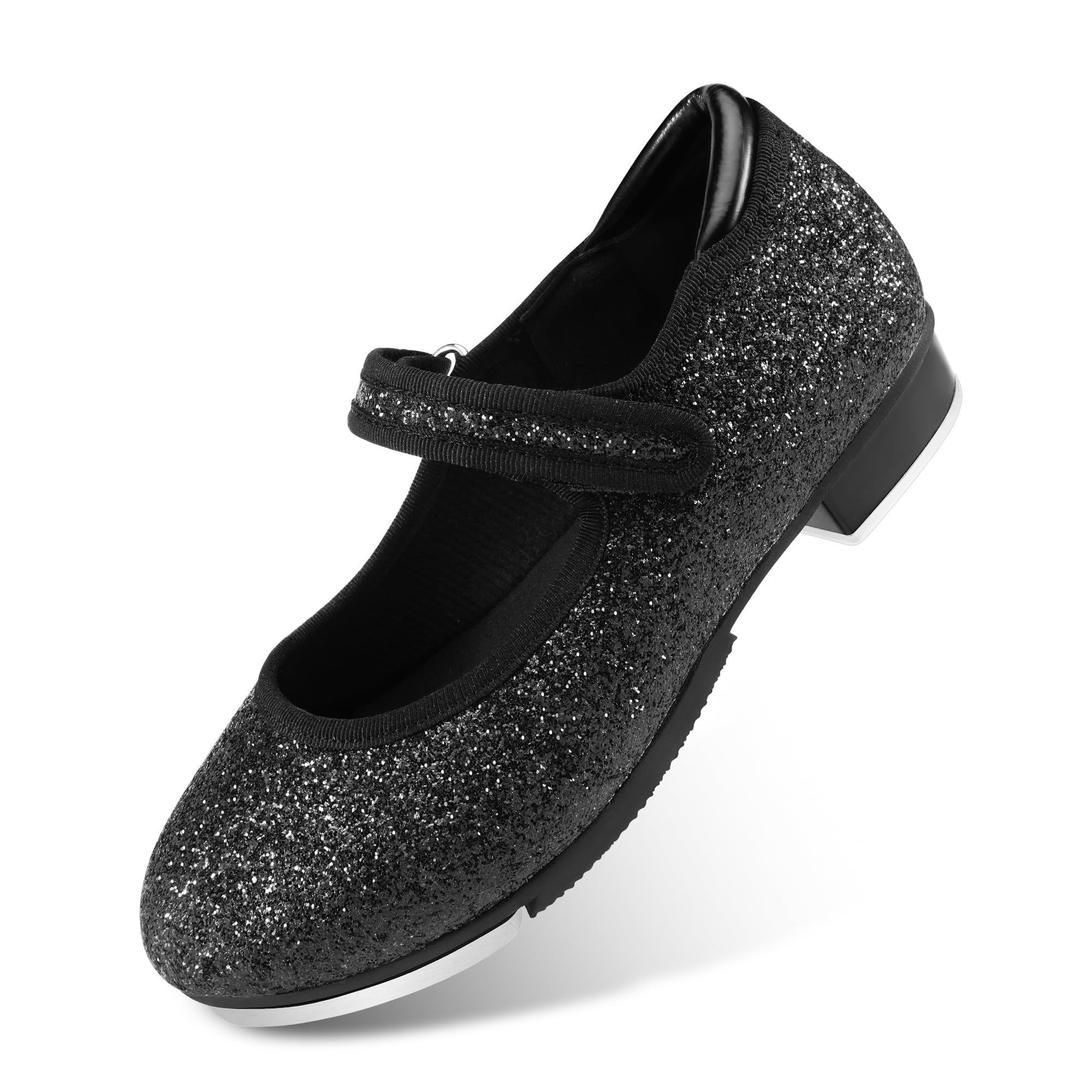 Stelle Tap Shoes for Girls Boys PU Leather Non-Slip Dance Shoes for Toddler/Little Kid/Big Kid(Black Giltter,9MT) Image
