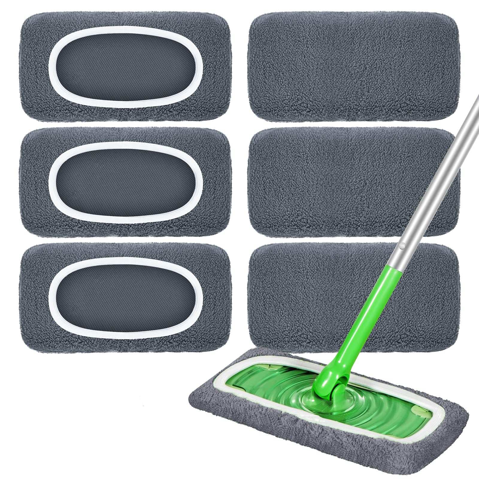 Photo 1 of Reusable Dry Sweeping Cloths Microfiber Wet Pads Refill Compatible with Swiffer Sweeper Mop, Machine Washable Sweeping Mop Pads for Use on All Sealed Floors - Stone, Hardwood, Laminate & Tile (6 Grey)